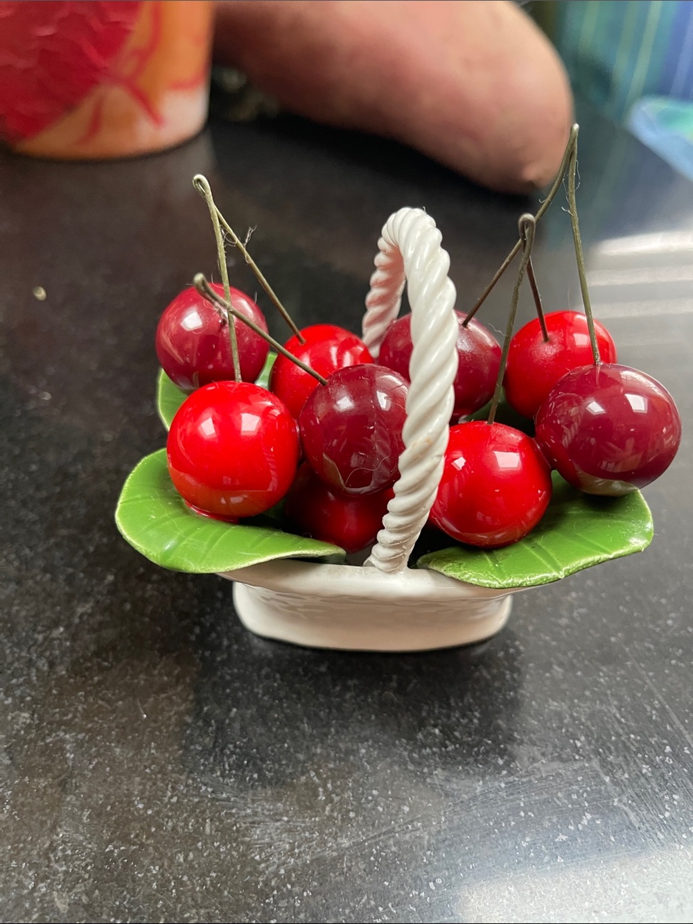Porcelain Basket with Decorative Red Cherries